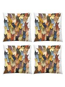 1/2/4pcs Cat Print Square Pillow Cover, Cat Pattern Pillow Sham (Pillow Insert Not Included), Soft Fabric, Bedding, Suitable For Living Room, Bedroom, Sofa, Car, All Seasons, Holiday Gift - Multicolor - View 11