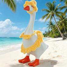 Desktop Goose Summer Outfit Creative Mini Goose Statue Crochet Bikini With Hat For Home Office Decor - amarillo - Ver 4