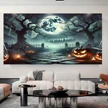 Decoración mural para el hogar con marco de madera plano 2D, 1 pieza, estilo retro gótico oscuro de academia, cementerio de terror, decoración de Halloween, se puede colgar directamente en la pared, decoración de pared para el hogar, sala de estar, dormitorio, decoración de comedor - Enmarcado - Ver 3