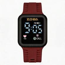 ZOEA Sports Smartwatch With Breathable Perforated Strap + Square Touchscreen + Fitness Style + Daily/Sport Use + Smartwatch - 酒紅色 - 查看 2