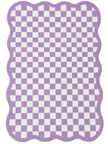1pc Luxury Fluffy Checkered Carpet, Asymmetrical Wavy Edge Bedroom Decor Rug, Korean Sweet Pink Dressing Room Carpet, Pastoral Artistic Entryway Rug, Multiple Sizes Available, Living Room Carpet, Rug, Area Rug, Small Area Rug, Mat, Home Decor, Washable Carpet - Multicolor - View 26