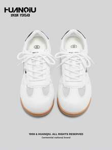 HUANQIU Ballet-Inspired Thick Sole Retro Women's Casual Sports Shoes, Breathable Mesh Sneakers For Spring & Summer - Beige - View 4