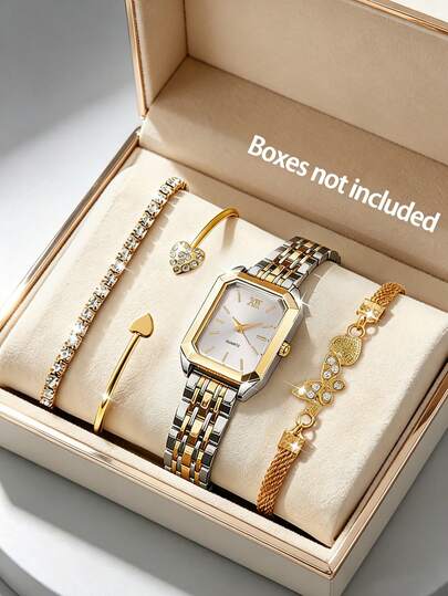 4pcs/Set Women's New Square Watch With Matching Bracelet, Elegant & Versatile, Perfect Gift For Mother's Day, Eid Al-Adha, Valentine's Day And Other Occasions