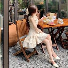 Women Short Dresses - Yellow Floral Pattern - View 4