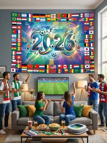 1件装-2026世界杯挂毯，国际足球队旗帜墙饰，足球比赛主题背景横幅，适用于世界杯观赛派对、体育酒吧、客厅装饰 - A - 查看 2