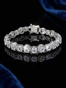 1 pieza Brazalete dorado clásico minimalista y elegante con circonita cúbica, plateado en cobre, unisex, adecuado para atuendos diarios y fiestas, de 6 a 9 pulgadas, regalo ideal para festivales - Dorado - Ver 9