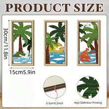 3pcs Tropical Palm Tree Wooden Wall Decor - Hollow Design, Wall Art For Living Room, Bathroom, Beach House Ocean Theme - Multicolor - View 3