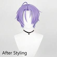 Ombre Gradual Purple Men Synthetic Short Straight Wigs Middle Part Anime Game Cosplay Fluffy Wig For Daily Party - Violet Purple - View 3