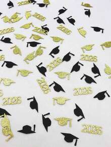 100pcs Black & Gold 2026 Graduation Cap Confetti For 2026 Graduation Party Decoration - Multicolor - View 1