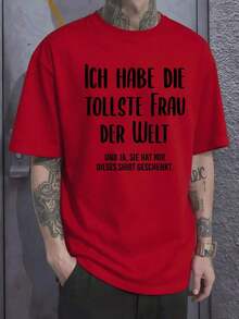 The Text On The Front Expresses Pride And Love For The Couple, Showing That The Wearer Feels Lucky To Have The Best Woman In The World, Reflecting Affection, Trust, And A Positive Sense Of Humor. Men's Plus Size T-Shirt, 100% Cotton, White, Casual, Comfortable, Ideal For A  Gift - 紅色的 - 查看 8
