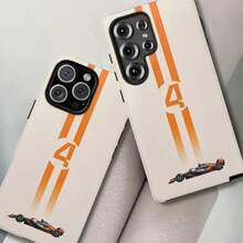 [24h Shipping From DE/FR/ES] Orange And White Striped Racing Phone Case, Milky White Background With Gradient Orange Lines + Racing Illustration, Shockproof, Full Coverage, Wear-Resistant Hard Case, Compatible With Multiple Models, Suitable For Racing Fans And Speed Enthusiasts, Compatible With Apple 17/16/15/14/13/12/11/X/Pro/Plus/Pro Max, And Also Compatible With Samsung S21/S22/S23/S24/S25/S26F - Image 1Pcs - View 2