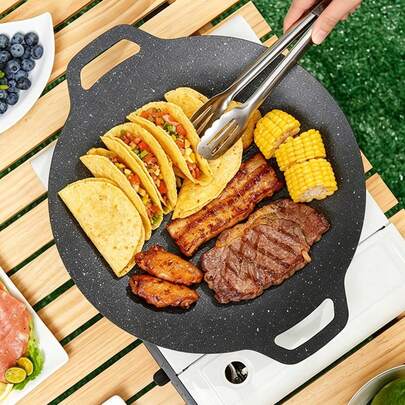 Comal Sartén Redondo Antiadherente 35cm para Parrilla e Inducción, Ideal para Cocina, Camping y Carne Asada