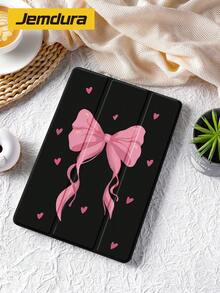 1pc Black Background, Pink Bow, Heart Pattern Tablet Protective Case, Compatible With Apple IPad 10.2" 2021/2020, IPad Pro, Galaxy Tab A8 10.5" Huawei Matepad 10.4/Tab, Mi Pad, Anti-Drop, With Pen Slot, Sleep/Wake Support - Multicolor - View 3