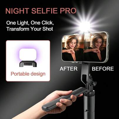 Gậy selfie siêu dài 176cm/69.29" kèm đèn chiếu sáng, điều khiển từ xa Bluetooth không dây, xoay 360°, chất liệu thép không gỉ cao cấp, giá đỡ điện thoại di động tiện dụng cho livestream, chụp ảnh nhóm và du lịch, màu đen.