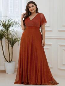 EVERPRETTY Đầm dài mùa hè cỡ lớn cổ chữ V màu cam rực rỡ thanh lịch, thích hợp cho phù dâu, mẹ cô dâu, dự tiệc cưới mùa hè, tiệc tùng và các dịp trang trọng. - Màu Cam cháy - Xem 4