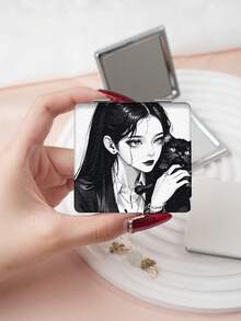 1PC Y2K Style Portrait Series Makeup Mirror, Foldable, Lightweight, Ultra-Thin, Portable, Durable, PU Leather, Suitable For Various Occasions, Travel, Party, Work, School, Suitable For All Ages, Universal - Multicolor - View 16