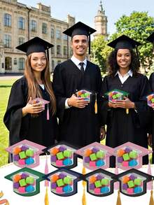 12 Clear Candy Boxes Shaped Like Graduation Caps With Tassels, Perfect For Back-To-School Gifts, Classmate Party Gift Wrapping, Graduation Party Decorations, Gift Boxes, Suitable For Event Decorations, Celebrating Graduation, And Party Favors. - Multicolor - View 12
