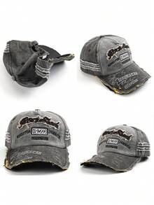 1 pieza Gorra de béisbol unisex con estilo vintage, bordado de letra, desgastada y con agujeros - Multicolor - Ver 5