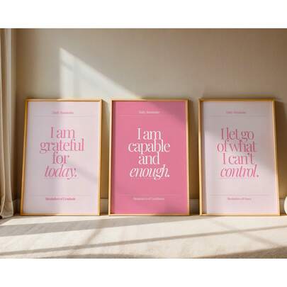 1/3pcs Frameless Pink Daily Positivity 3 PiecesWall Art Set, Motivational Quote Posters For Women, Self-Love Inspirational Decor For Bedroom, Dorm, Living Room, Back To School, Funky Posters, Room Decor Gift