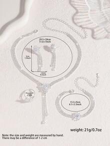 Conjunto de 3 piezas de collar, aretes y pulsera con flor de circonita micro-incrustada, elegante y versátil, adecuado para uso diario, citas universitarias, bodas y fiestas, regalo ideal para el Día de San Valentín y días festivos - Conjunto de collar de moda - Ver 11