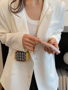 Ví đựng tiền xu mini đính đá lấp lánh, túi xách dự tiệc đính pha lê sáng bóng, túi đeo vai trẻ em, túi đựng mỹ phẩm hình cỏ ba lá. - màu đen - Xem 4