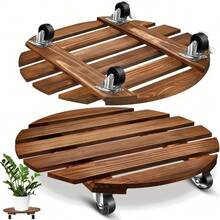 2Pcs Plant Cart With Wheels, Heavy-Duty Round Wood Plant Stand With 360 ° Lockable Metal Casters - Large Indoor/Outdoor Rollable Plant Cart Suitable For, Patio, - Wood Mobility & Stability For Large Plant Pots For Large Pots, Planters, Indoors And Outdoors - 多款 - 查看 9