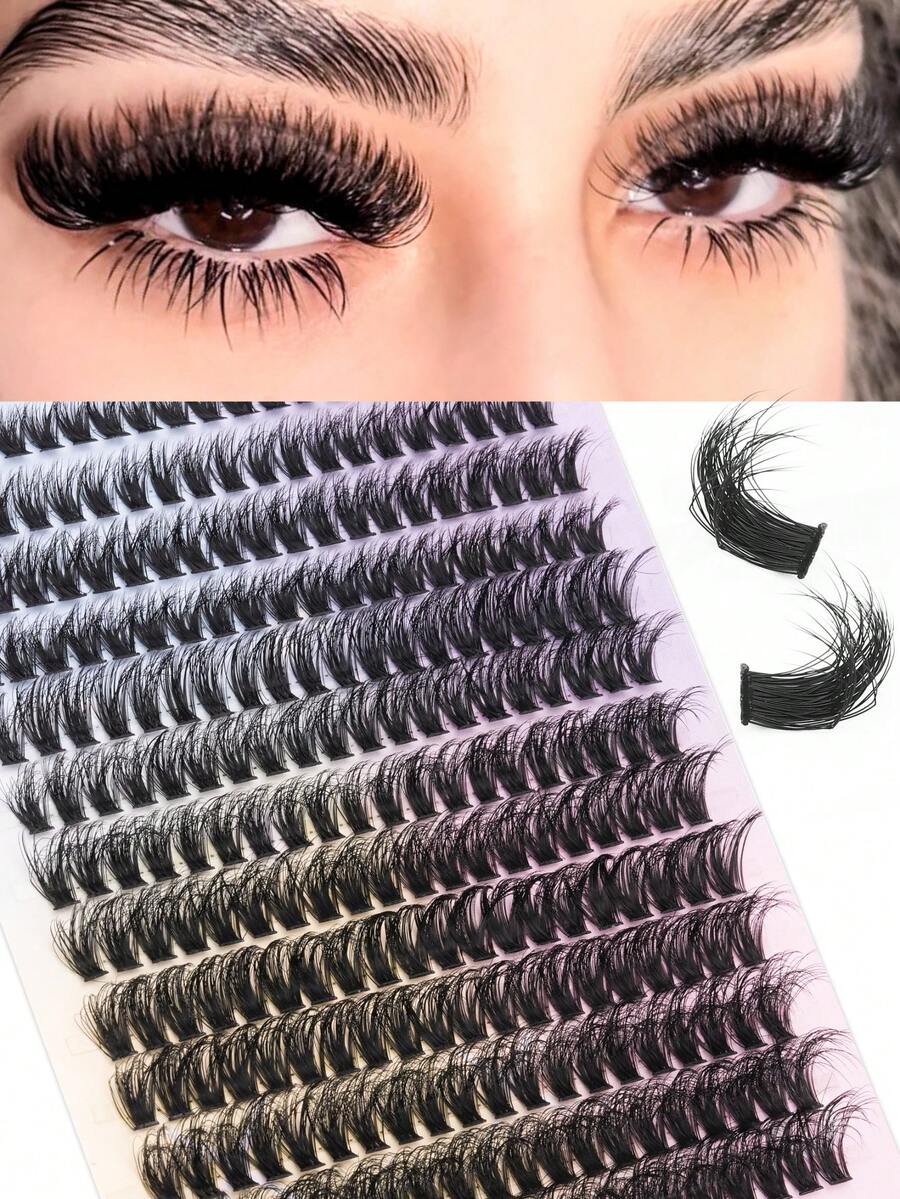 280 miếng/bộ, 14 hàng, lông mi mềm mại, lông mi chồn, 8-16mm, độ dài hỗn hợp, lông mi volume 3D kiểu Nga, lông mi rời, dùng để trang điểm, lông mi đen, hộp màu tím, chùm lông mi, búi lông mi, lông mi giả. - Xem 1