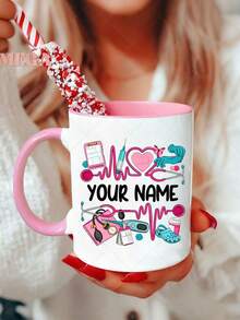 Personalized Coffee Mug With Customizable Text, Medical Themed Ceramic Cup With Stethoscope And Medication Patterns, 11oz Cup For Nurses And Doctors, Graduation Gift And Kitchen Essential, Appreciation Gift, Nurse Week Gift - Multicolor - View 4