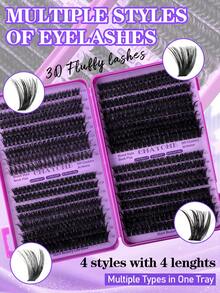 640/480/200 pièces Faux cils individuels segmentés D-Curl en livre, utilisation maison DIY, facile à appliquer, volumineux et adapté aux débutants, tenue longue durée, épais et portables, mélange de faux cils naturels doux, design classique en faisceaux croisés - D - Voir 8