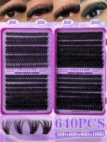 640/480/200 pièces Faux cils individuels segmentés D-Curl en livre, utilisation maison DIY, facile à appliquer, volumineux et adapté aux débutants, tenue longue durée, épais et portables, mélange de faux cils naturels doux, design classique en faisceaux croisés - D - Voir 4