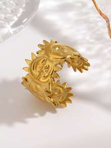 1 pièce Bague soleil et lune plaquée or 18 carats en acier inoxydable, convient pour le port quotidien et les fêtes pour femmes - Multicolore - Voir 3
