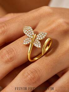 Size 7 & 8 Women's Vintage Snake Line And Butterfly Pattern 18K Gold Plated Zirconia Rings, Suitable For Ladies/Girlfriends, Weddings, Parties And Other Occasions, Anniversary And Birthday Gifts - Various - View 5