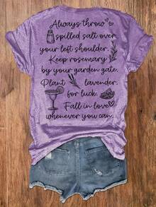 Summer Outfits For WomenCasual Short-Sleeve Crew Neck T-Shirt With Graphic Print, Perfect For Summer And Spring, Designed For WomenLoose And Comfortabletops - 紫色 - 查看 2