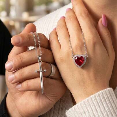 Dây chuyền mặt hình trái tim bằng thép không gỉ 304 dành cho nữ, đính đá Zirconia đỏ ruby, kiểu dáng choker lãng mạn, phong cách Gothic Punk, quà tặng kỷ niệm, sinh nhật, hẹn hò, phụ kiện theo phong cách Y2K.