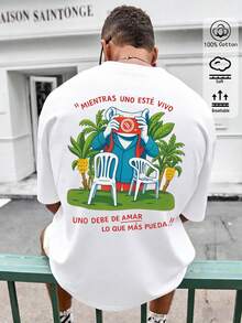 Casual Frog Print Loose Fit Soft Breathable Cotton T-Shirt For Men, Summer Vacation Holiday Outfit - White - View 7