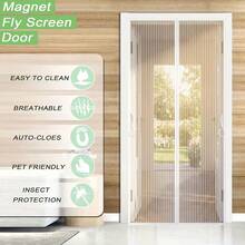 1 Pack Magnetic Screen Door, White Striped ThickenedMaterial, Self-Adhesive & Easy To Install, Mosquito & FlyProof Breathable Curtain, Pet Friendly, Fits For Living Room,Bedroom, Balcony, Front Door, Garage Door - Durable HomeDecoration - White Handmade Stripes - View 5