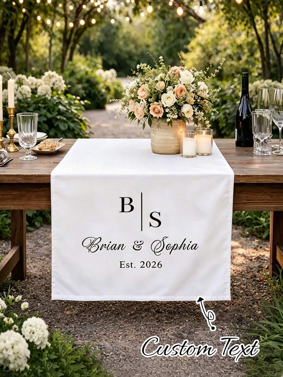 1pc Wedding Table Runner, Personalized Last Name Sign, Custom Linen Wedding Banner, Sweetheart Table Decor, Wedding Reception Gift