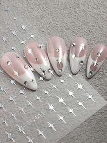 4/2pcs Star Nail Art Stickers, Hot-Stamped Gold, Silver, Laser, Blue Cross Star Patterns 3D Nail Designs, Y2K Cute & Charming Nail Decorations, Self-Adhesive Nail Decals DIY Nail Art Salon Accessories & Supplies - Multicolor - View 5