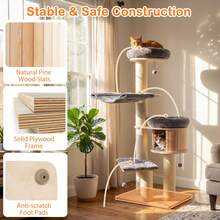 68.5'' Cat Tree Condo 4-Layer Wooden Kitten Activity Tower W/ Sisal Posts - 灰色 - 查看 6