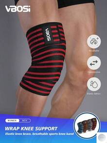 VBOSI 1pc Adjustable Compression Knee Sleeve, Unisex, Suitable For Squats, Weightlifting And Other Fitness Activities, Sports Knee Support, Gym Knee Pad OSTG - Black and White - View 9