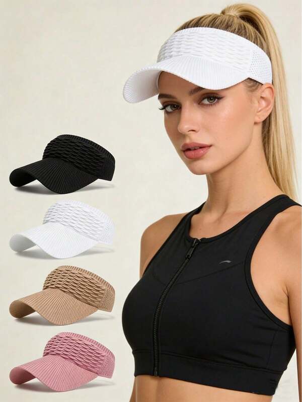 Women's Lightweight Gray Sun Hat - Made Of Breathable And Comfortable Polyester Fabric With UV Protection, Featuring A Textured Woven Design And Curved Brim, Suitable For Running And Outdoor Activities, Hand-Washable, Sun Hat | Textured Woven Hat | Breathable Mesh Sun Hat