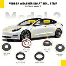 适用于Model 3 Y的6片/9片装车门密封条，降低风噪，适用于车门、后备箱和A/B柱密封，防水解决方案，精准汽车匹配，无缝安装，持久保护，车门密封条减震垫片，易于安装的自粘防风条，经久耐用且防水。 - 模型 - 查看 6