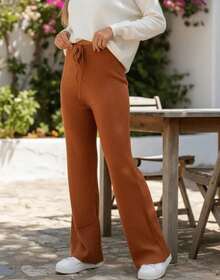 Women's Straight Cut Knitted Modal Pantaloon Trousers - Lạc đà - Xem 5