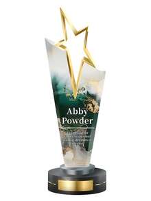 1pc Personalized Acrylic Trophy, Customizable Logo And Text, Star/Goat Head Design, Customizable Color Options Suitable For Corporate And Event Awards, Elegant Gradient Crystal Trophy, Perfect For Office Awards And Anniversary Gifts - Multicolor - View 17