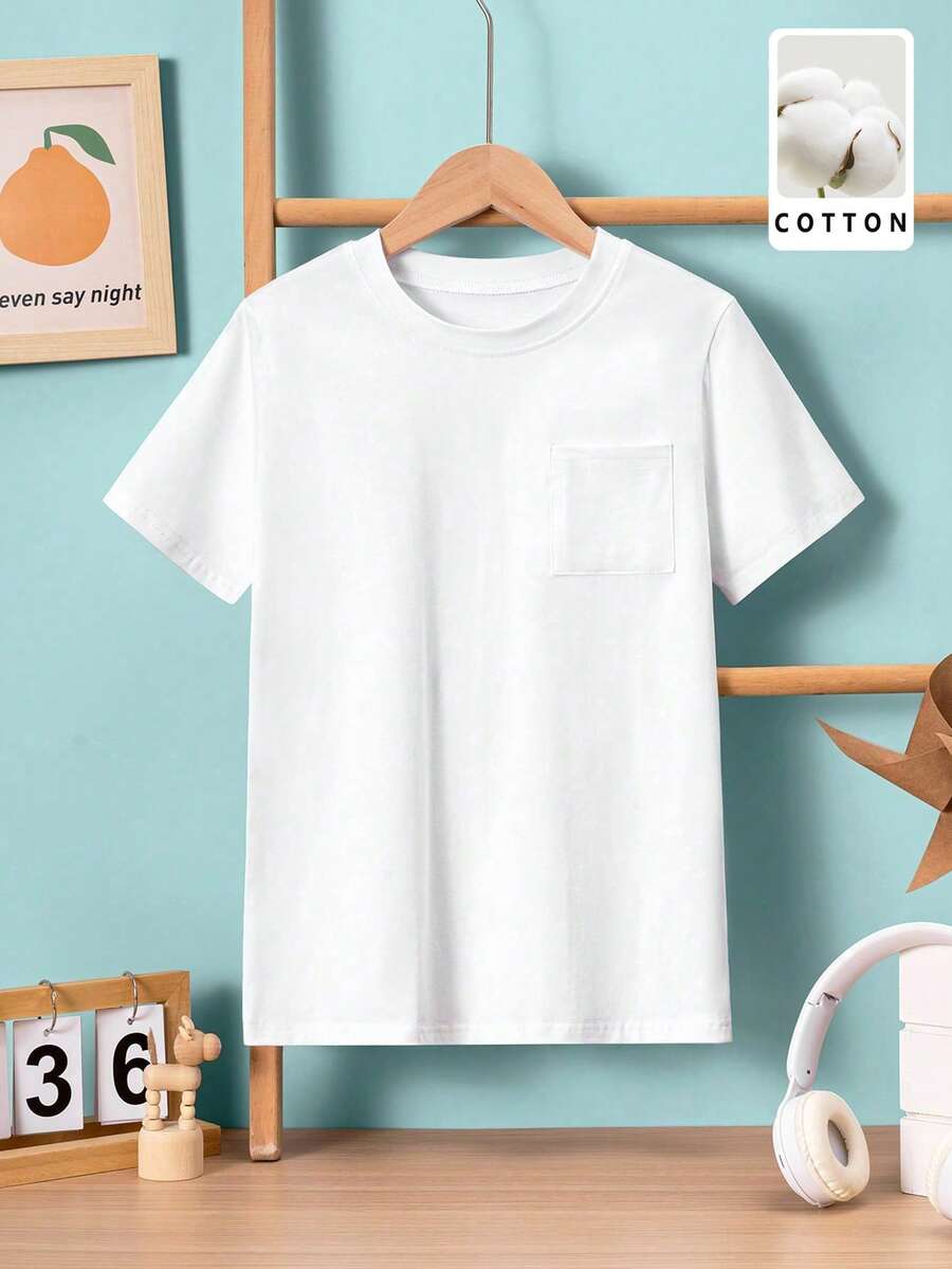 Áo thun tay ngắn màu trắng đơn giản cổ điển dành cho thanh thiếu niên/trẻ em, phù hợp mặc hàng ngày và ngày lễ - trắng - Xem 1