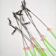 Avlcoaky 10pcs/Set Fishing Wire Leader With Green Luminous Beads - Multi-Snap Anti-Tangle Rig For Sea Lake River Fishing - Multicolor - View 5