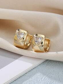 1对奢华可爱心形锆石耳环，女士时尚几何耳扣，浪漫情侣饰品，爱人礼物 - 耳環 - 查看 2