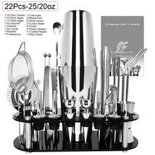 KCJLHGT 2/16/22 Pieza Juego de Coctelera, 750ml(25oz), 750/600ml(25/20oz) Cocteleras Boston, Juego de Herramientas de Bar de Acero Inoxidable con Soporte de Acrílico Negro para Mezclar Cócteles, Hogar, Bar, Fiesta - Plateado - Ver 14
