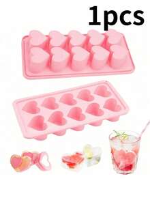1 khay silicon hình trái tim, khuôn đá 10 ngăn, dễ lấy đá ra, thích hợp để làm rượu whisky, cocktail, cà phê và các món ăn tự làm. - Hồng - Xem 1