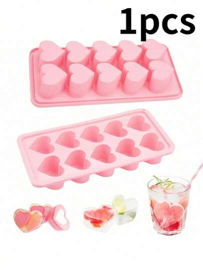 1pc Heart-Shaped Silicone Tray, 10 Cavities Ice Mold, Easy Release, Suitable For Whiskey, Cocktails, Coffee And Homemade Cuisine